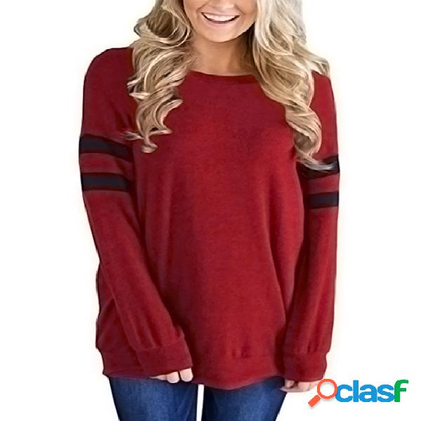 Burgundy Oversize Stripe Round Neck T-shirts