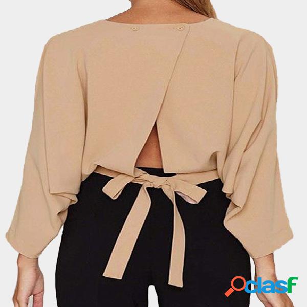 Hotpink Crew Neck Bat Sleeves Slit Back Blouse