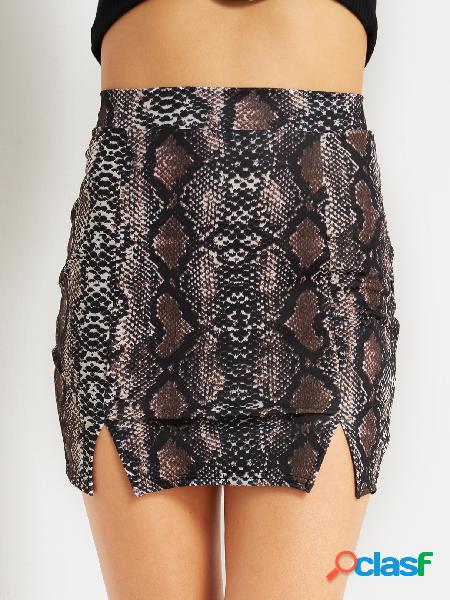 Khaki Snake Pattern Bodycon Skirts