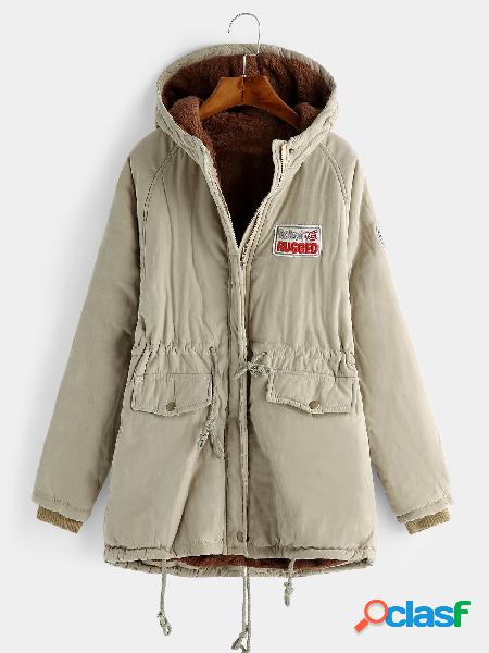 Khaki Hooded Button & Zip Design Drawstring Waist Trench