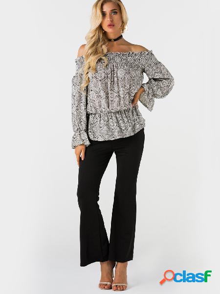 Black Self-tie Design at Back Off The Shoulder Long Sleeves