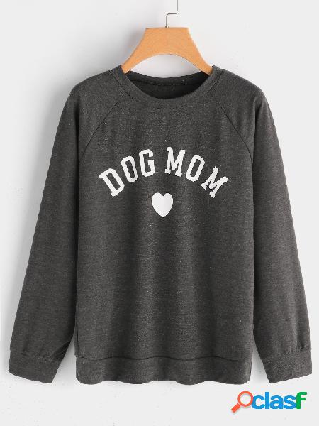 Dark Grey Letter Round Neck Long Sleeves Casual Sweatshirt