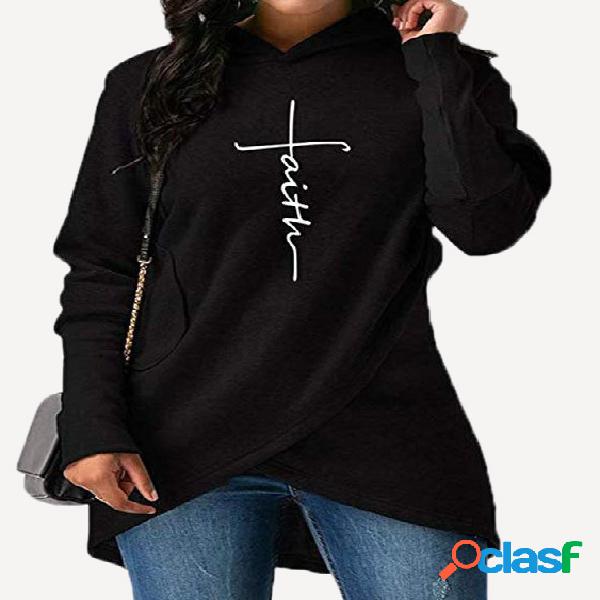 Black Crossed Front Design Letter Long Sleeves Hoodie