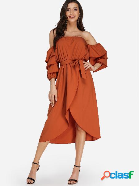 Red Self-tie Design Off The Shoulder Bell Sleeves Irregular