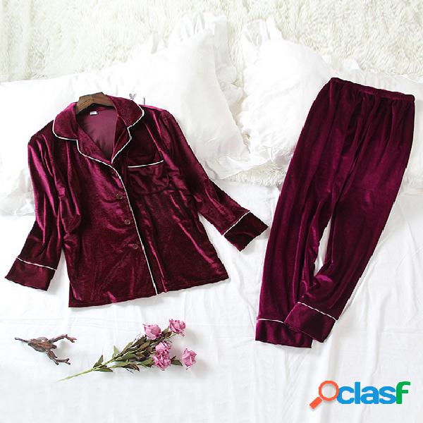 Burgundy Button Up Velvet Pajama Set