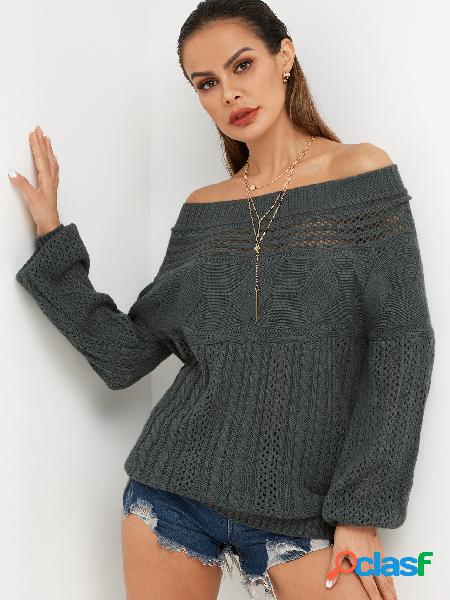 Grey Knot Details One Shoulder Hollow Details Long Sleeves