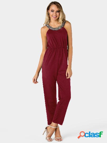 Burgundy Sequins Embellished Plain Pleated Stretch Waistband