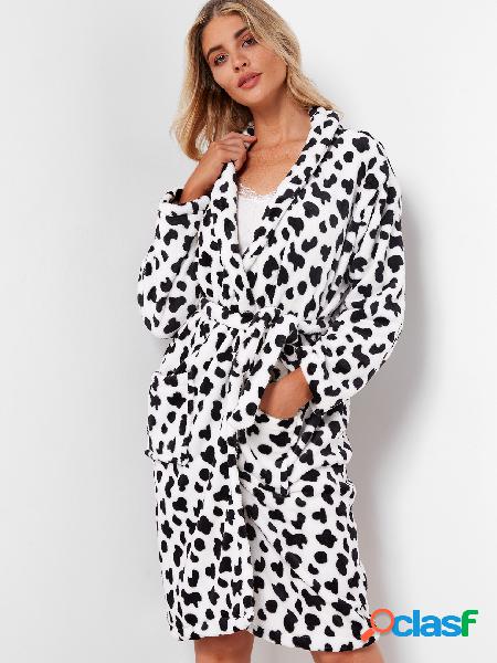 Coral Fleece Cow Print Bath Robe