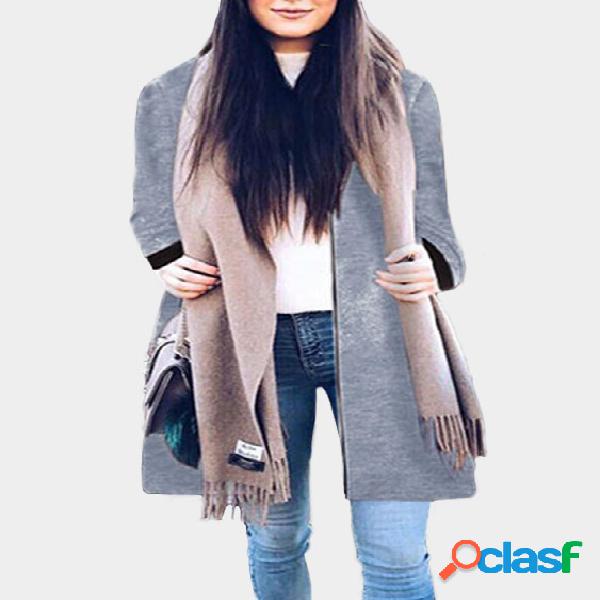 Grey Two Side Pockets Long Sleeves Outerwear