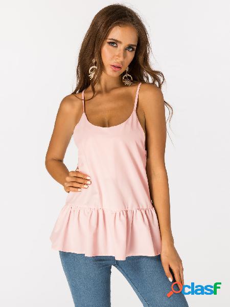 Pink Casual Halter Sleeveless T-shirts