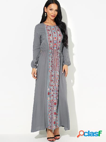 Grey Floral Cinched Wasit Maxi Dress in Black