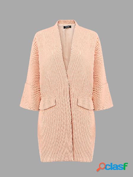 Pink Two Large Pockets 3/4 Length Sleeves Trench Coat
