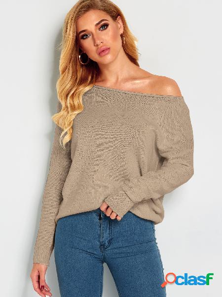 Khaki One Shoulder Long Sleeves Basic Sweater
