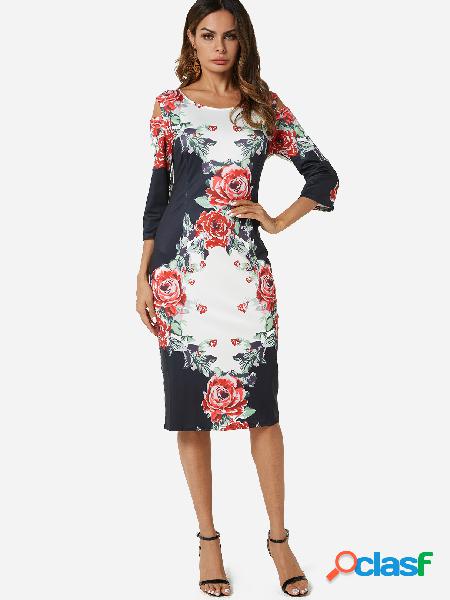 Random Floral Print Cold Shoulder Midi Dress