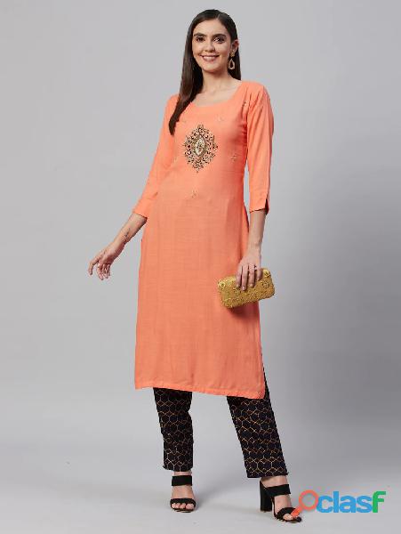 Orange Rayon Kurta Pant Set Afsana Clothing