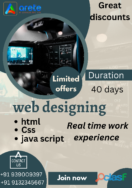Certification for web designing with real time work in arete